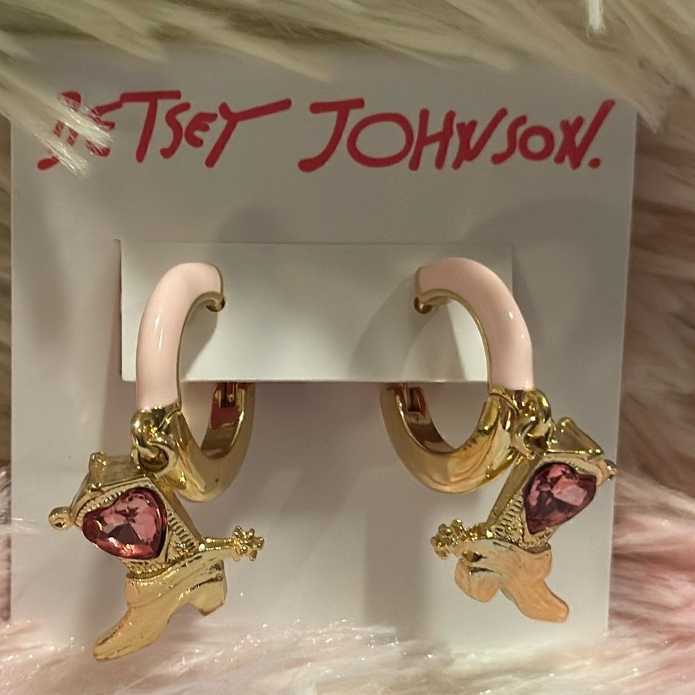 Betsey Johnson cowboy boot Huggie hoop earrings